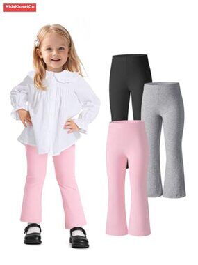 3 Pack Baby Girls Flare Pants Cotton Blend Bell Bottom Leggings 18M-5T